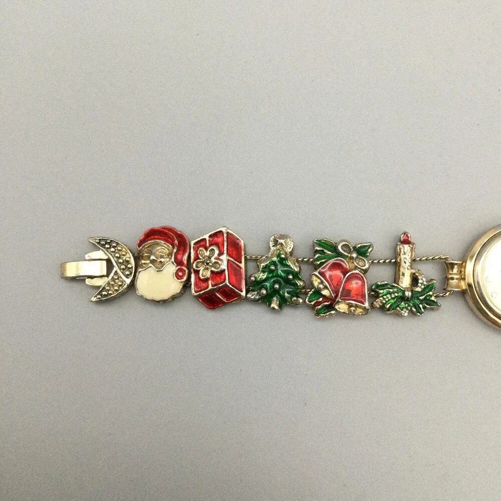 Jennie B Womens Watch 24mm Gold Tone Christmas Charms New Battery 7.75